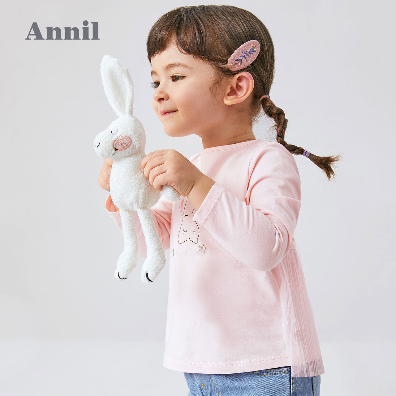 安奈儿正品女童衣服长袖童装女孩夏季纯棉棉宝宝t恤