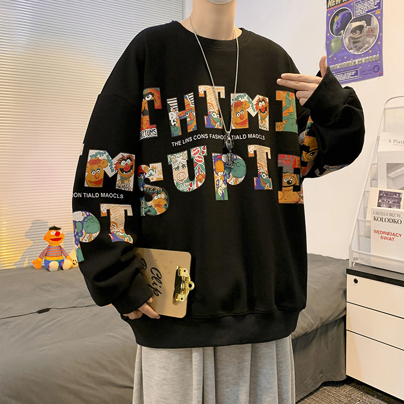 卫衣男春秋季潮ins港风宽松圆领上衣ins潮牌潮流设计感百搭外套