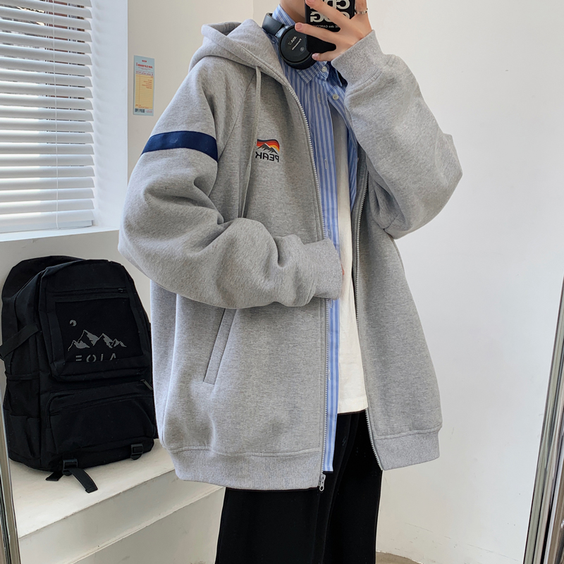 加绒卫衣男春秋季潮牌宽松开衫连帽上衣潮流百搭帅气大码运动外套