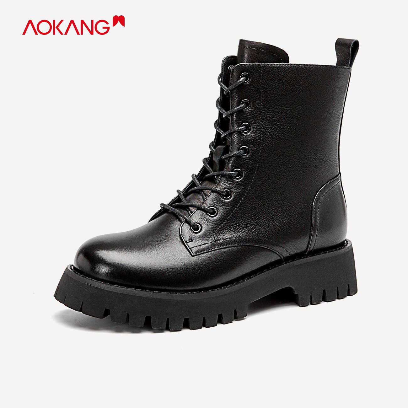 小众设计感奥康女鞋 冬季新款时尚女鞋通勤女士纯色马丁靴休闲潮