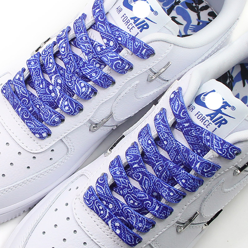 鞋带适配aj1空军一号白蓝缝线宝蓝蓝色腰果花印鞋带
