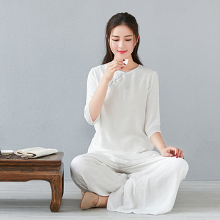 佛系衣服女夏禅意女装居士禅修茶禅服中国风上衣棉麻瑜伽两件套装