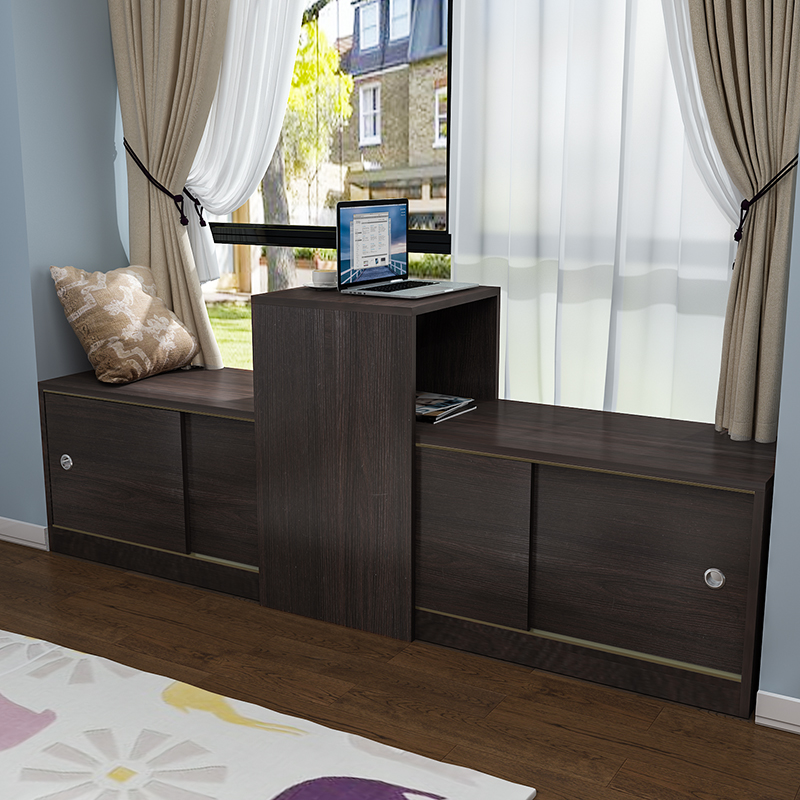 飘窗推拉门柜阳台地柜储物矮柜卧室窗边柜移门现代飘窗柜