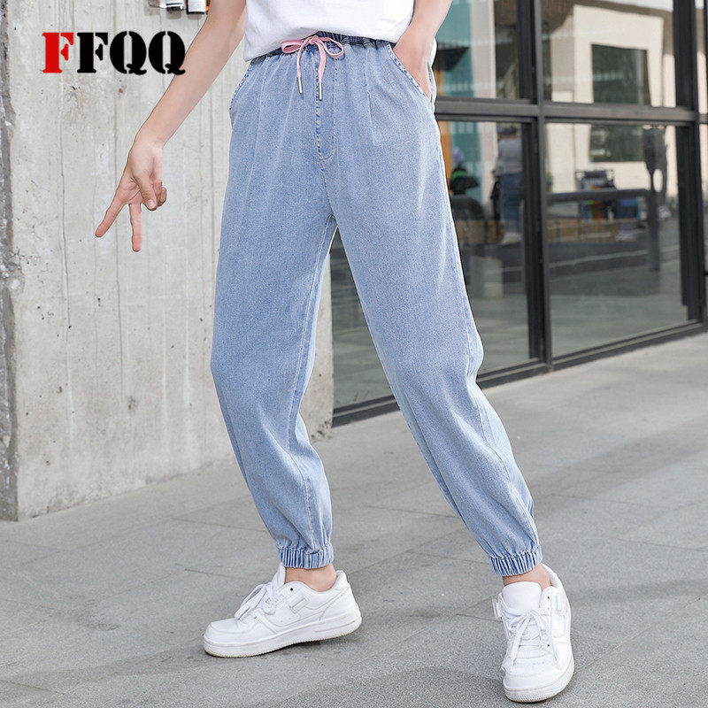 软女童牛仔裤夏季薄款2021年新款潮宽松十一岁女孩中大童九分