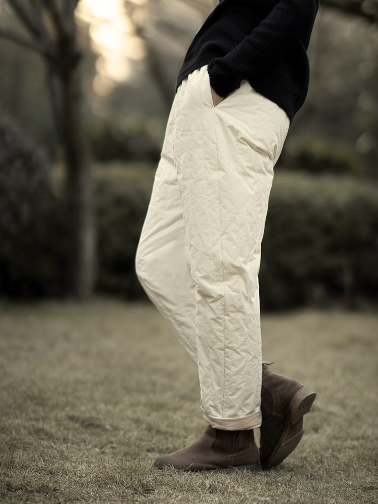 绒裤腰羽松紧保暖高密高支鹅绒笔墨白鹅绒乳白色棉裤