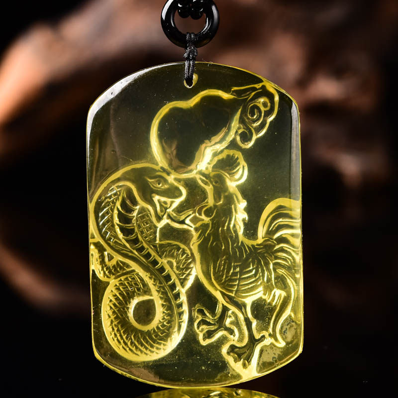 吊坠鸡蛇拱禄2022年属牛三合吉祥物蛇鸡展吉黄水晶项坠