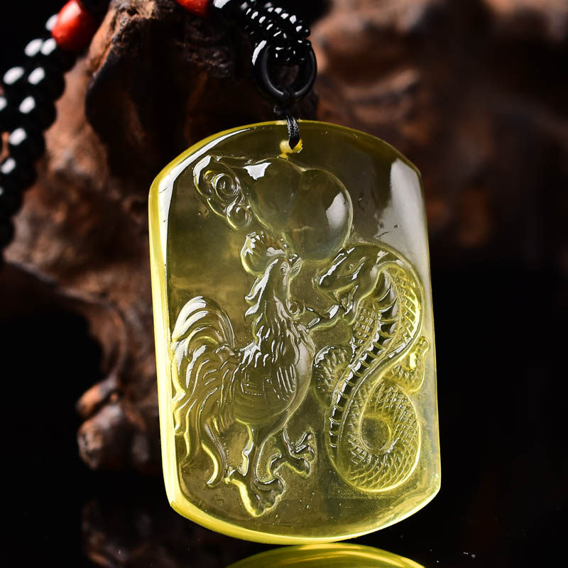 吊坠鸡蛇拱禄2022年属牛三合吉祥物蛇鸡展吉黄水晶项坠