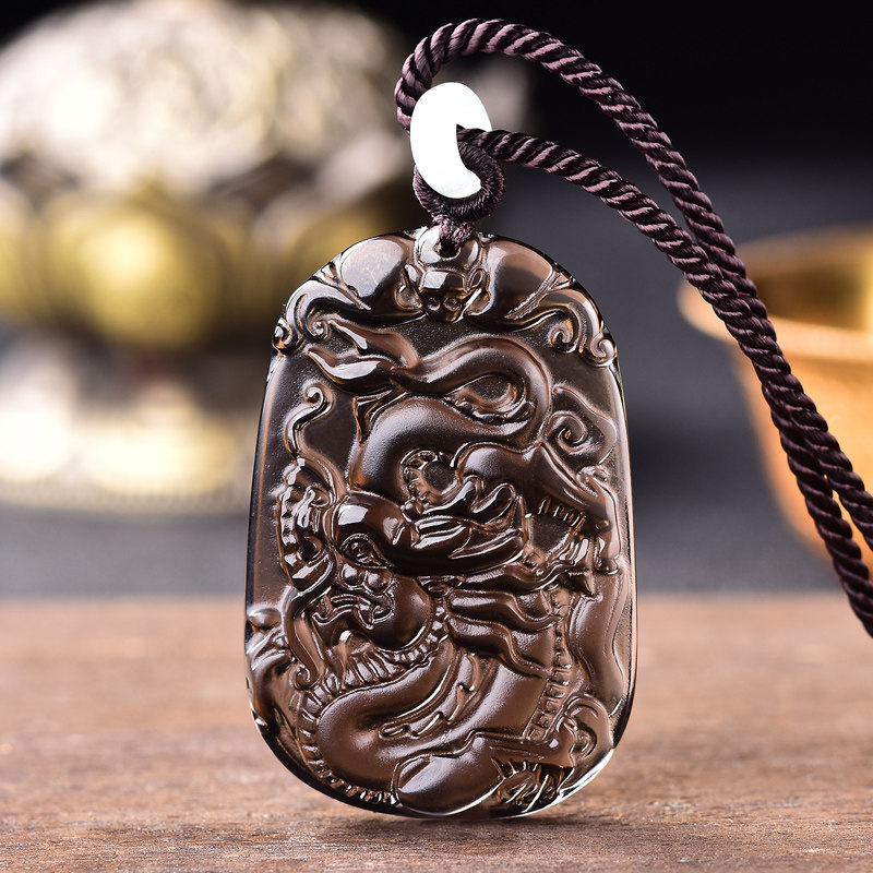 开光黑曜石生肖龙的飞龙添贵吊坠玉龙吉祥物龙型龙形饰品饰物