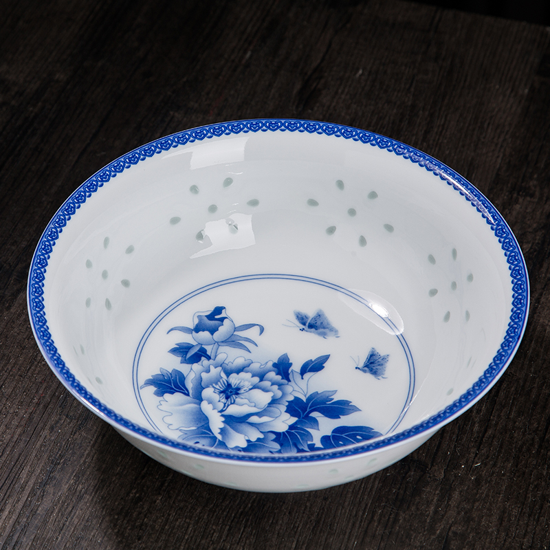 透光光玲珑碗汤碗面景德镇陶瓷餐具中国国风青花老式碗