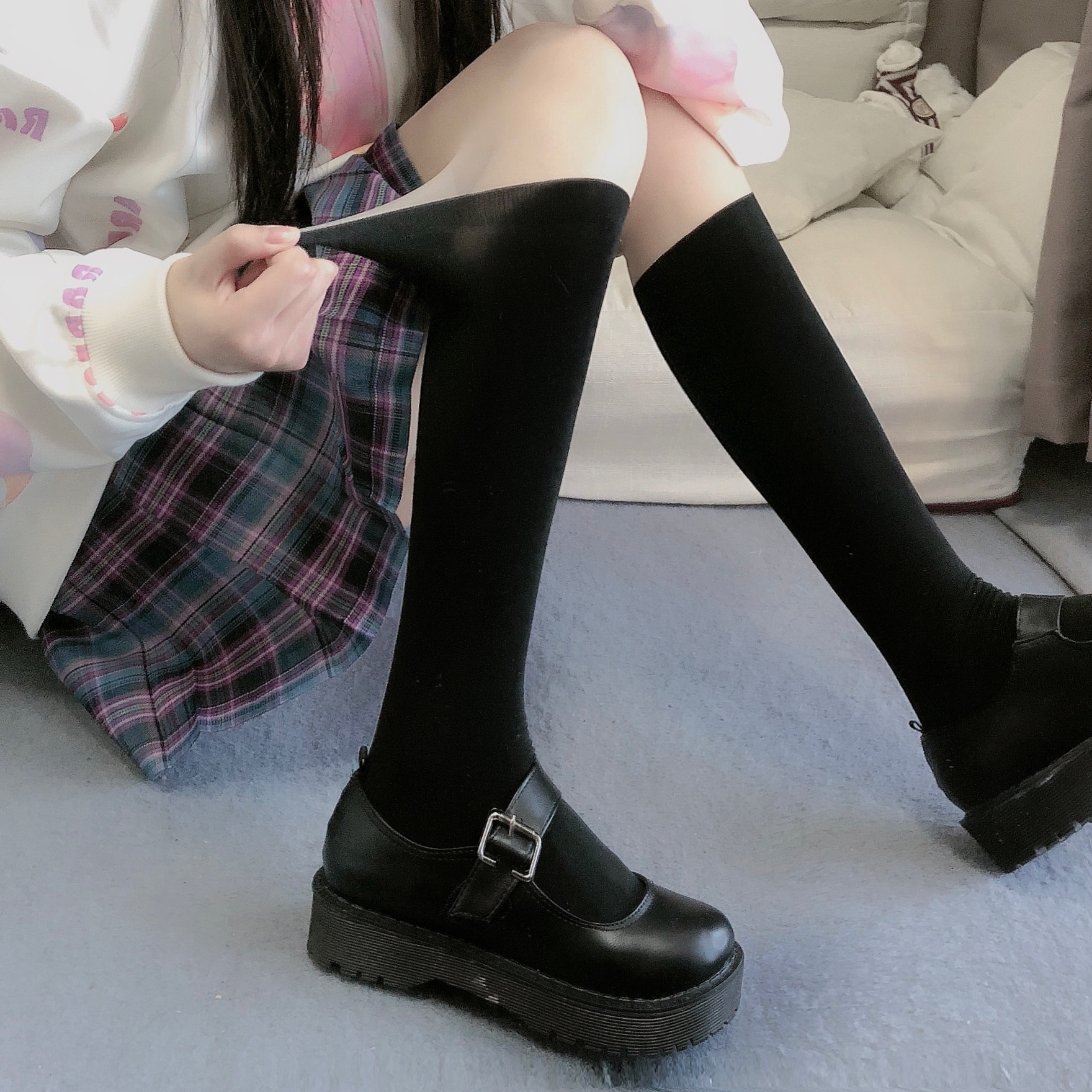 连体拼接丝袜jk日系白色中高筒薄款夏假小腿连裤袜