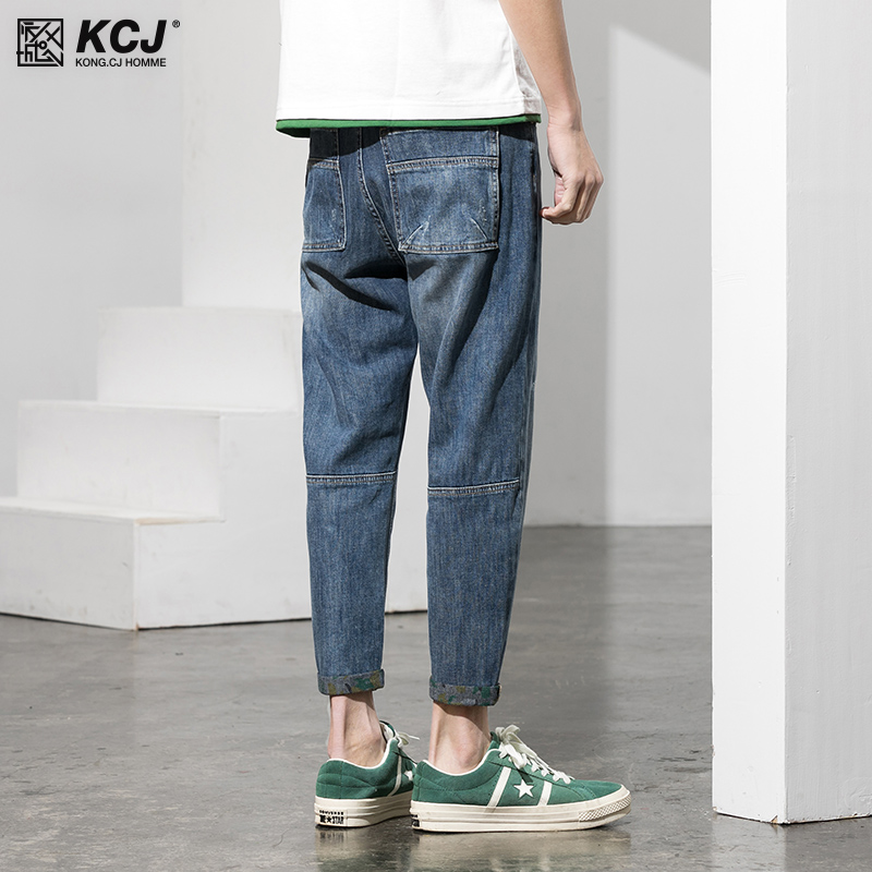 男士九分牛仔裤潮牌修身夏季薄款潮流2022年新款春秋款休闲长裤子