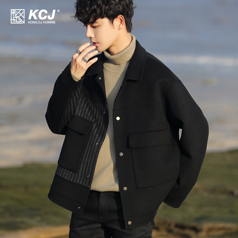 秋冬季毛呢大衣男士双面呢非羊绒短款外套青少年羊毛呢子西装衣服