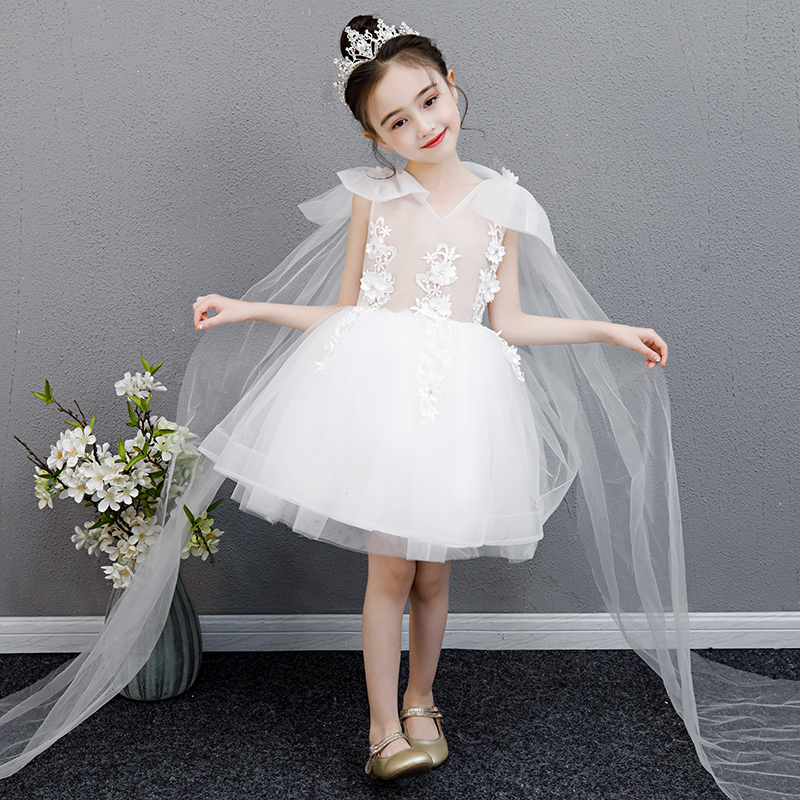 女童礼服裙走秀拖尾表演花童婚纱儿童公主裙小儿童礼服