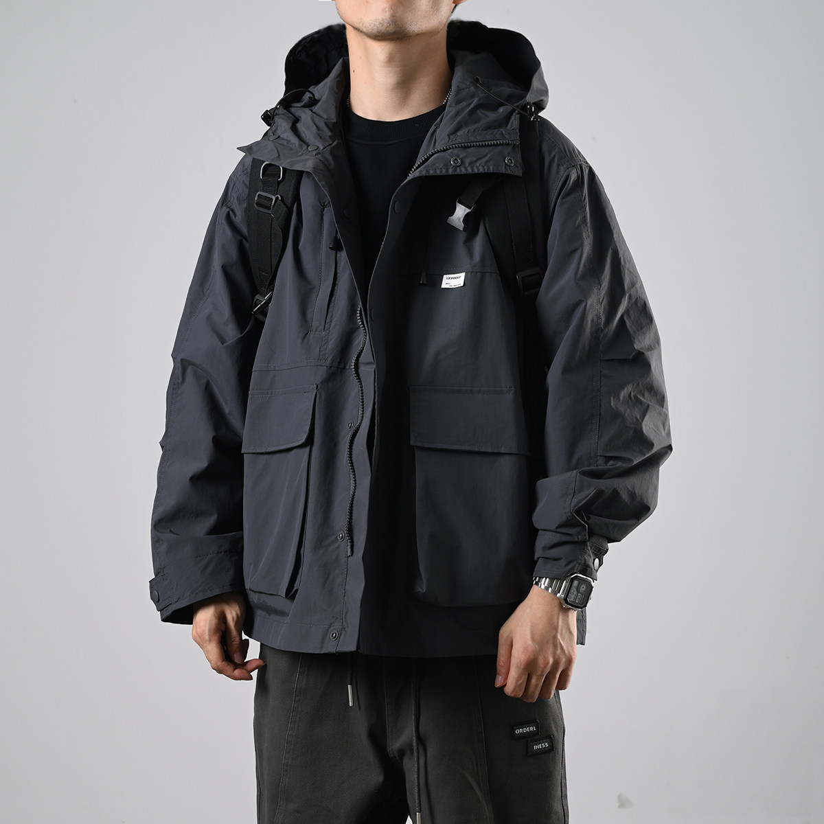 橘社潮牌连帽冲锋衣夹夹克男春秋季新款工装夹克