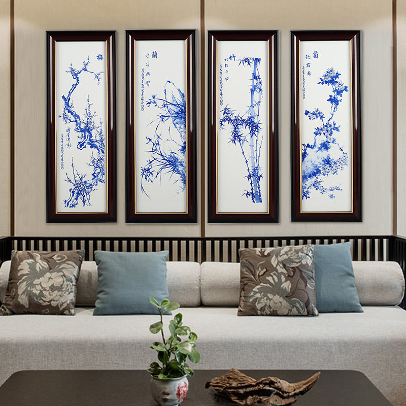 陶瓷瓷画山水景德镇板画四条家居客厅沙发背景墙现代装饰画
