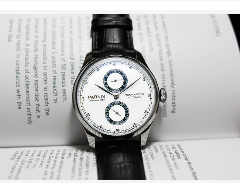 parnis柏尼时自动机械表海鸥st25机芯男士商务皮带动力储备指示正