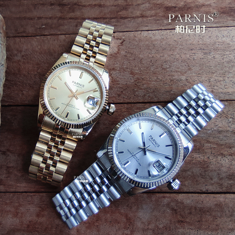 Parnis柏尼时自动机械表牙圈日志美优达821A机芯日历防水钢带36mm