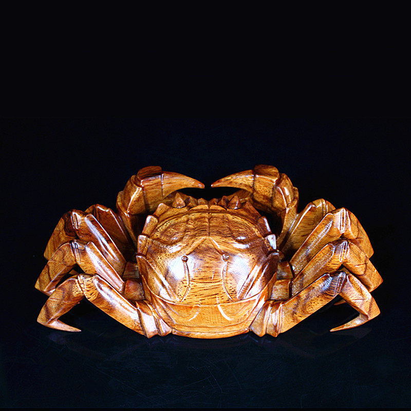 实木木纯手工雕刻木质螃蟹家居装饰摆件红木工艺品木雕