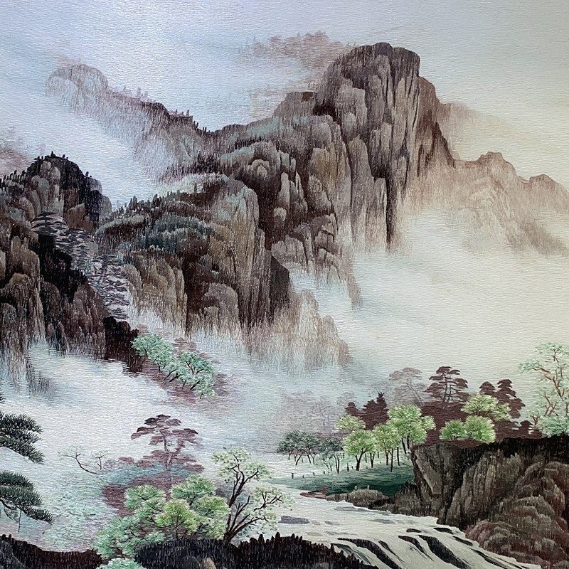 金吴针手工刺绣苏绣成品挂画客厅书房中式山水苏绣