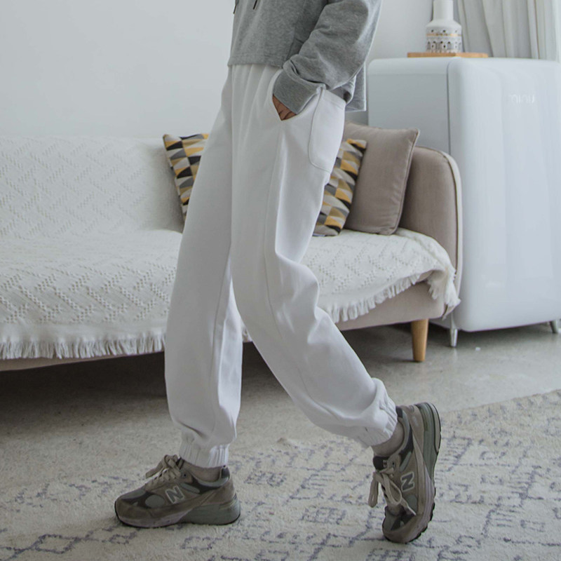 mfaner2021早秋新款白色卫裤女宽松束脚阔腿运动裤高街卫裤