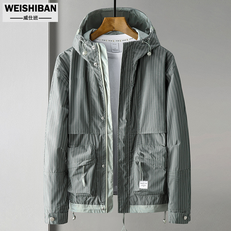 春季2021新款美式休闲宽松夹克男连帽灯芯条绒帅气青年外套薄上衣