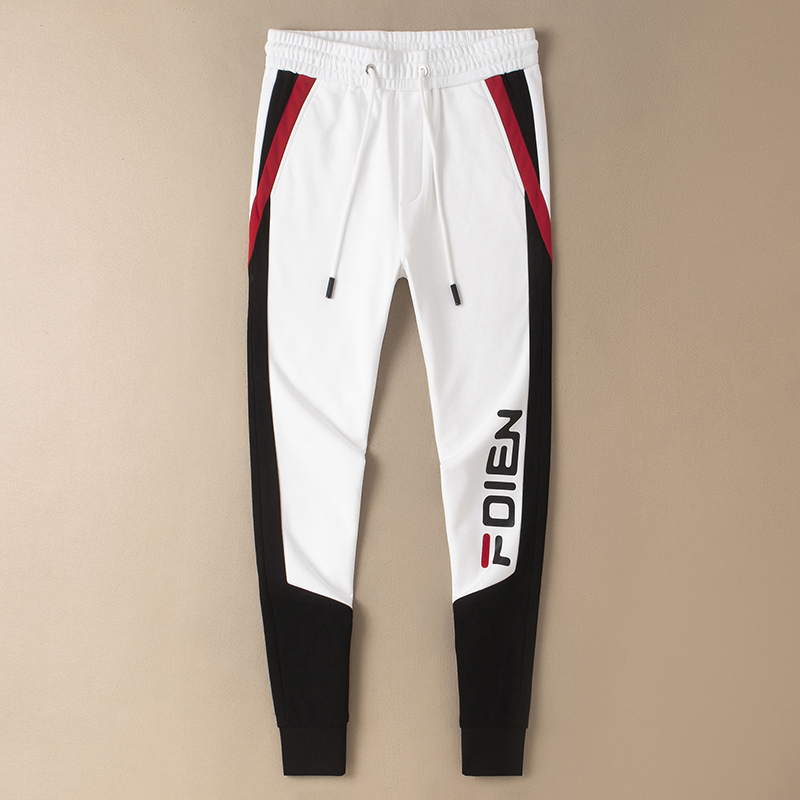 欧洲站轻奢男裤春夏薄款白色运动裤潮牌个性条纹卫裤修身束脚长裤