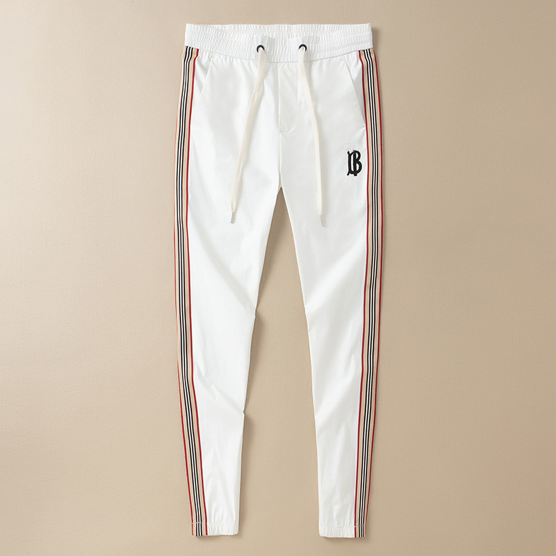 欧洲站夏季薄款小脚条纹运动卫裤男束脚潮牌冰丝休闲裤修身白裤子