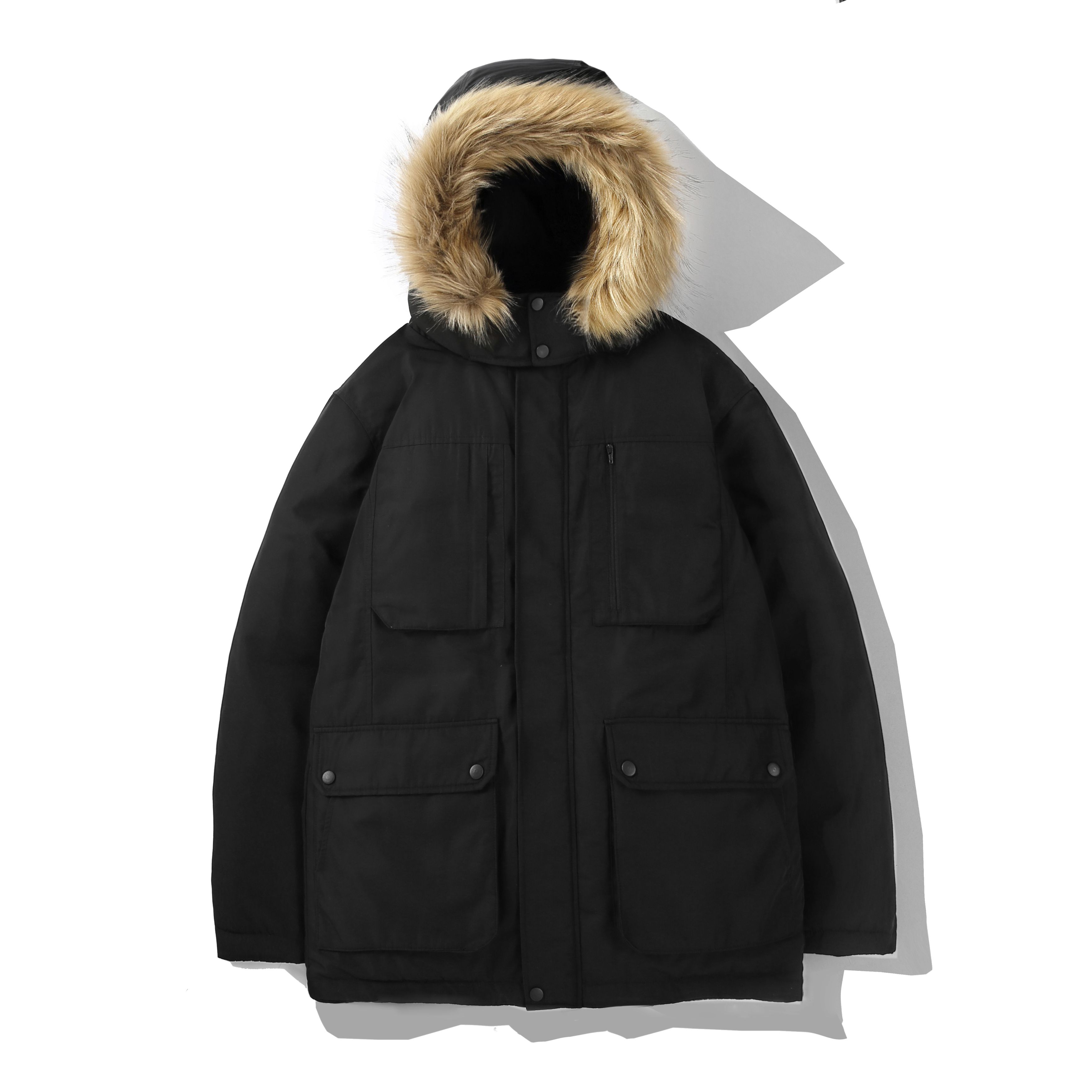 pureピュア 日本进口面料 中长款派克棉服男衣加厚大毛领外套冬款