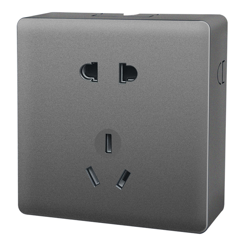 国际电工灰色明装插座超薄面板多孔插板墙壁明线带开关家用五孔