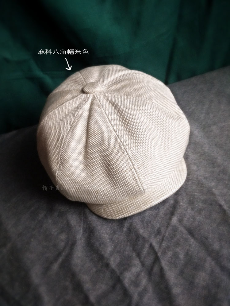 亚麻舒适透气八角画家帽报童帽帽子