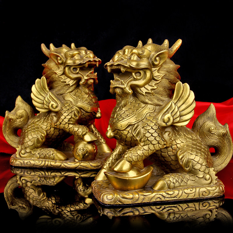 厚德居 开光纯铜麒麟摆件踩元宝踩球摆件