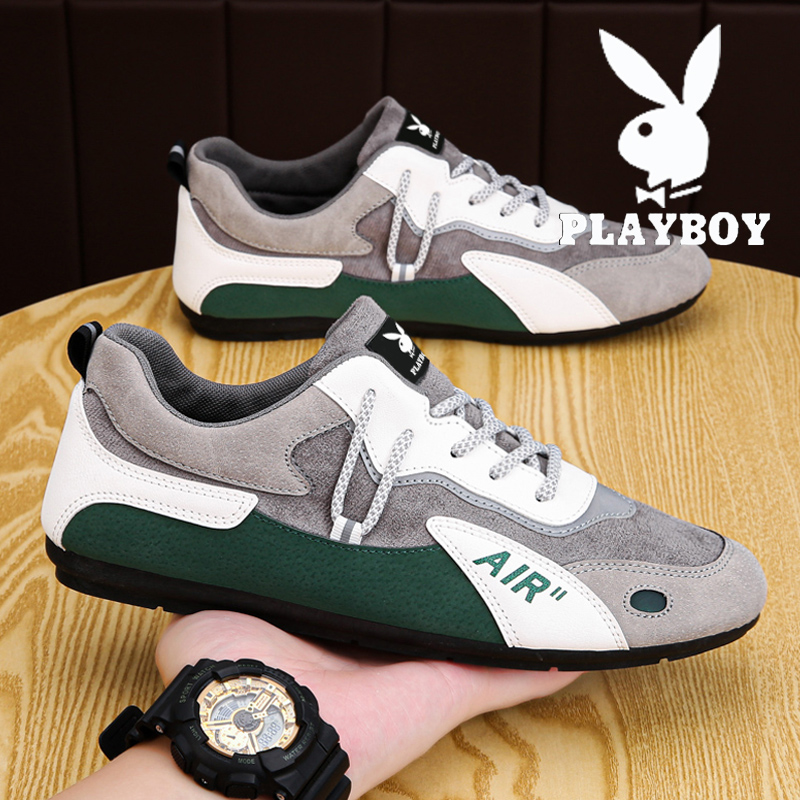 花花公子男鞋夏季透气2022新款潮真皮阿甘鞋子男休闲运动跑步板鞋