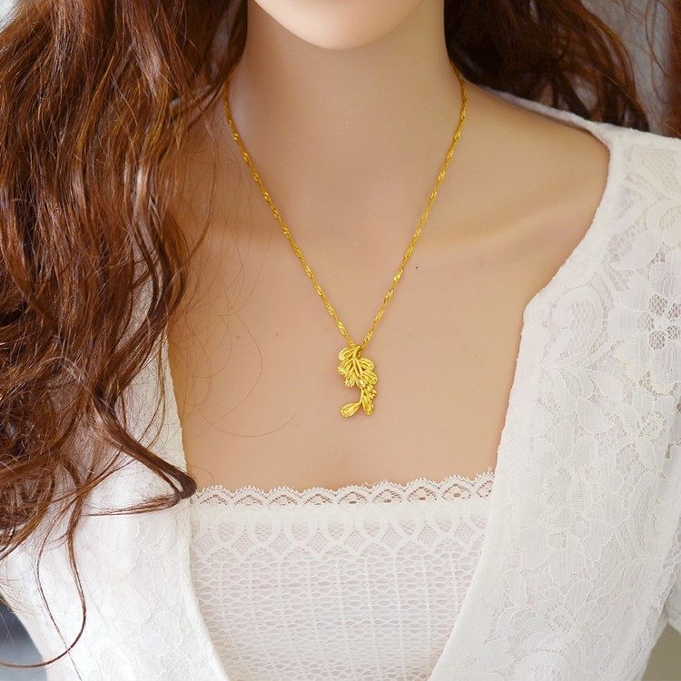 越南沙金女士项链结婚仿黄金色花朵吊坠欧币24k久不掉色镀金饰品