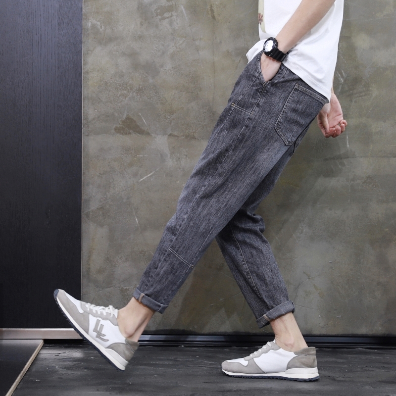 秋季牛仔裤男2022新潮流宽松休闲九分裤复古水洗9分男裤潮牌裤子