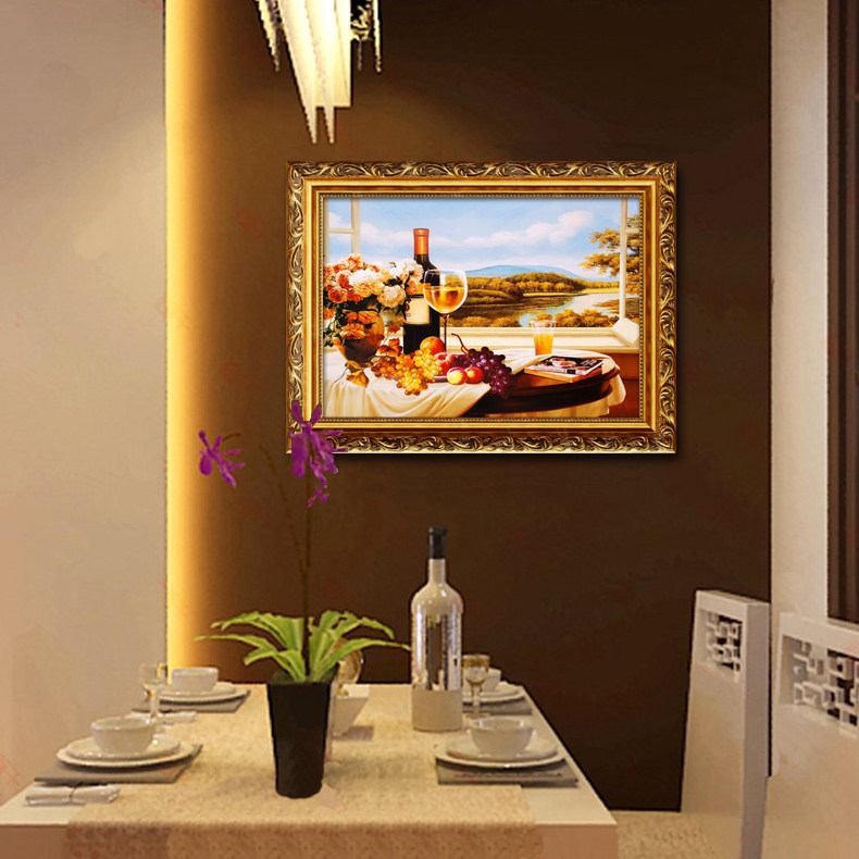 欧式餐厅饭厅装饰画简欧美式饭桌墙上单幅挂画油画