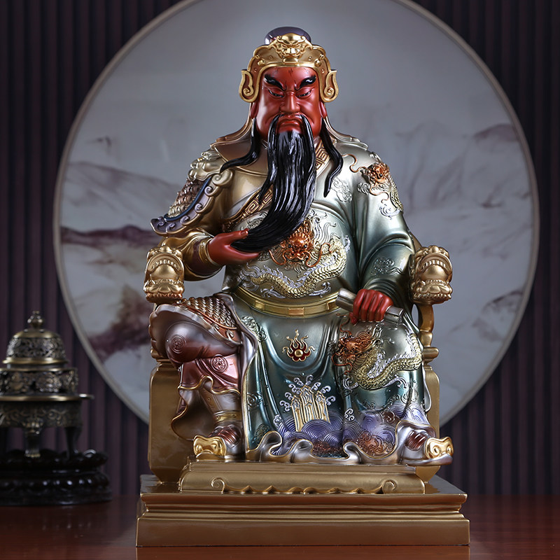 台湾纯铜掐丝珐琅镶金拿书关公客厅摆件武财神装饰摆件
