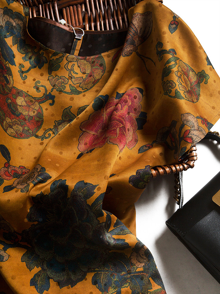 真丝桑蚕香云衣服蚕丝短袖中年提花重磅女装t恤