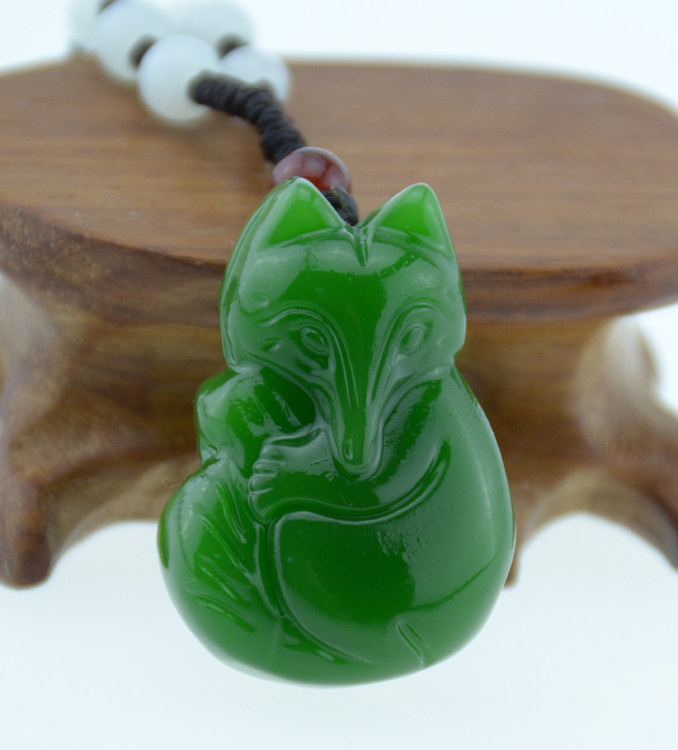 和田天然新疆碧玉狐狸吊坠白玉小狐狸挂坠项链颈饰