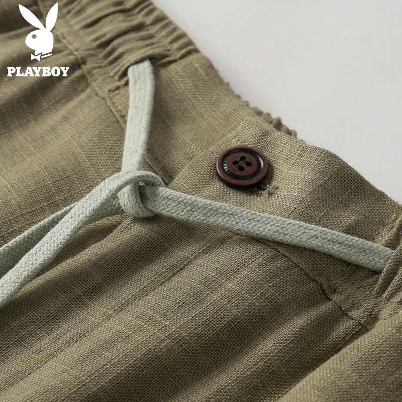 花花公子亚麻休闲裤夏季薄款直筒长裤男透气男士宽松夏天松紧裤子