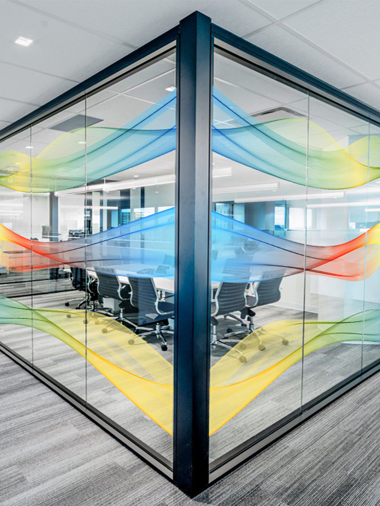 玻璃贴膜炫彩线条静电磨砂创意曲线办公室隔断瓷砖