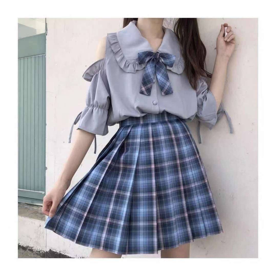 日系少女学院娃娃领jk制服洛丽塔内搭喇叭袖露肩短袖衬衫女上衣夏