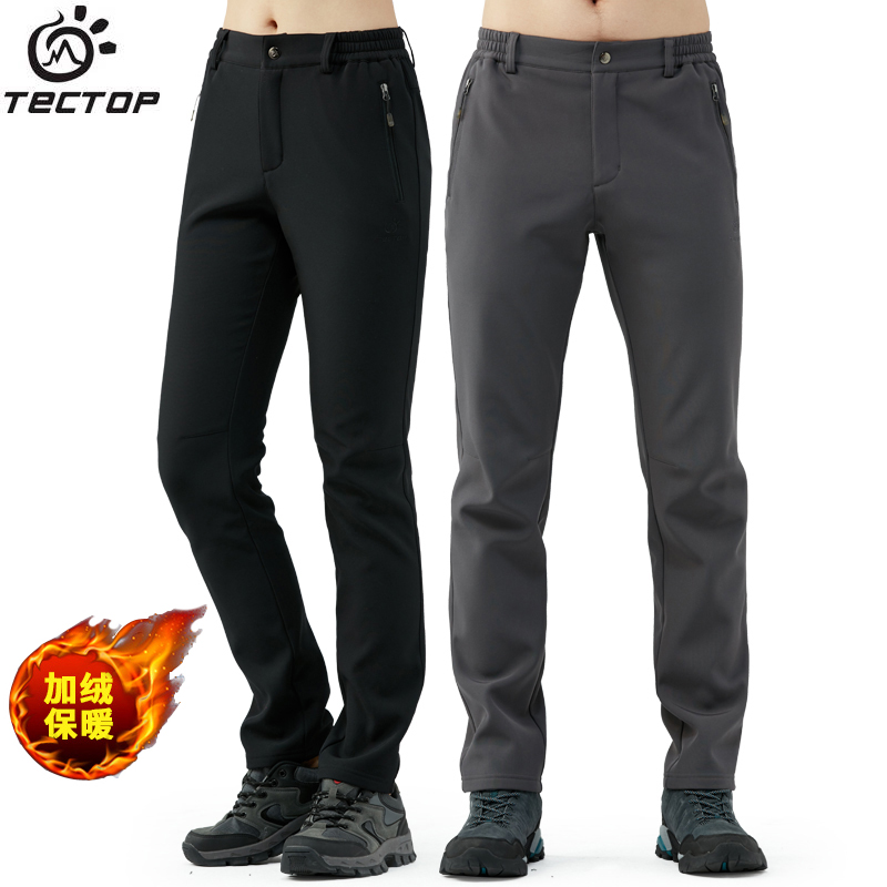 探拓秋冬户外加绒软壳裤男加厚保暖防风弹力登山裤子女透气冲锋裤