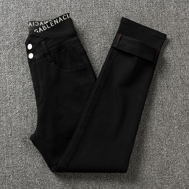 黑色直筒牛仔裤女2021秋季新款高腰宽松烟管裤显瘦显高排扣九分裤