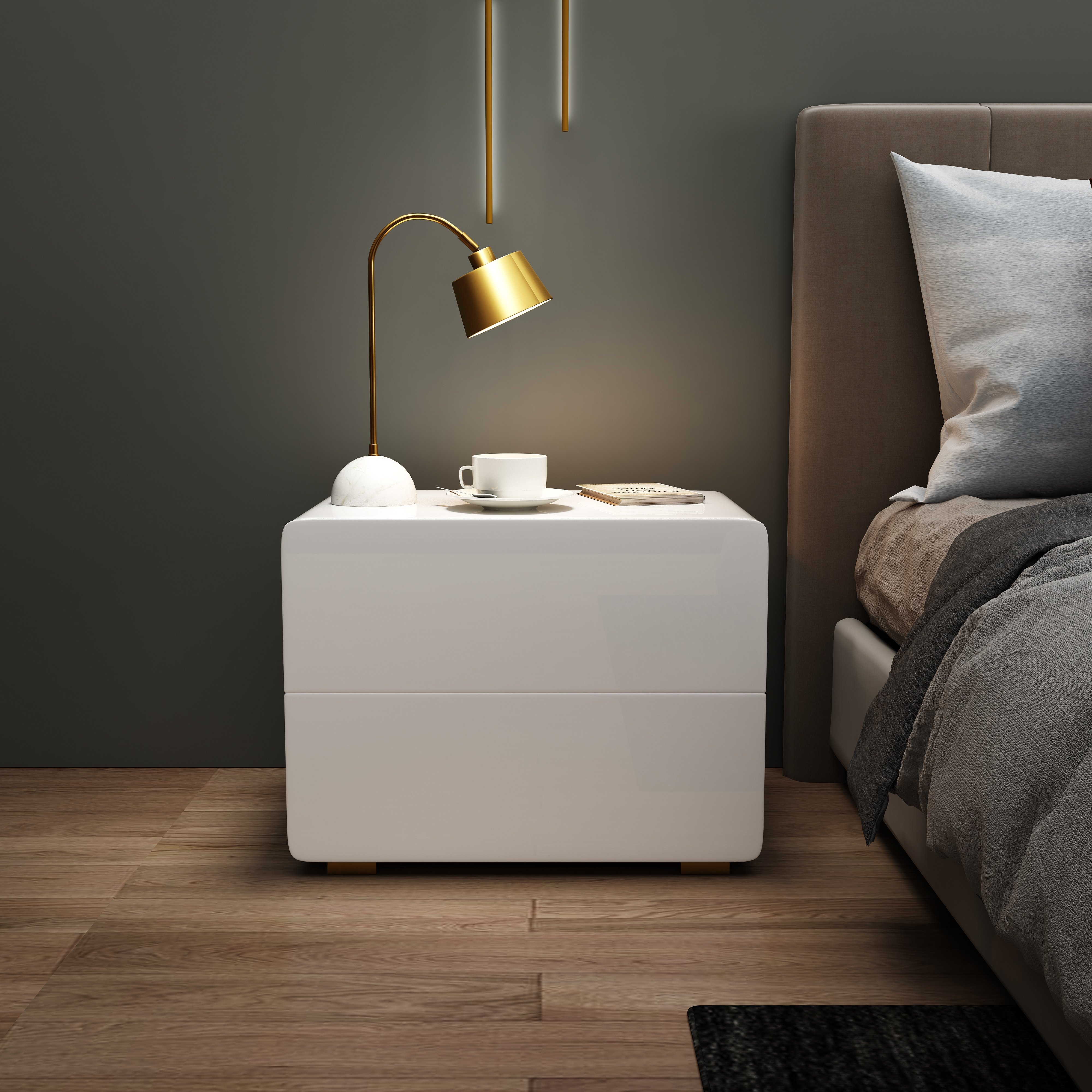 床头柜北欧实木简约现代收纳储物柜子白色烤漆斗柜卧室小型床边柜