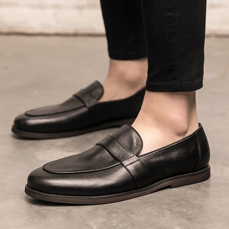 皮鞋英伦男士休闲透气真皮豆豆平底潮流一脚乐福鞋豆豆鞋