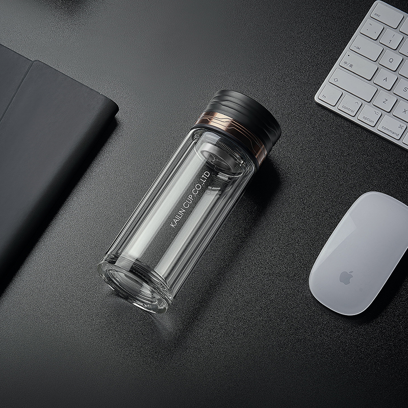 凯霖双层玻璃杯大容量水杯高端商务男士办公车载玻璃杯