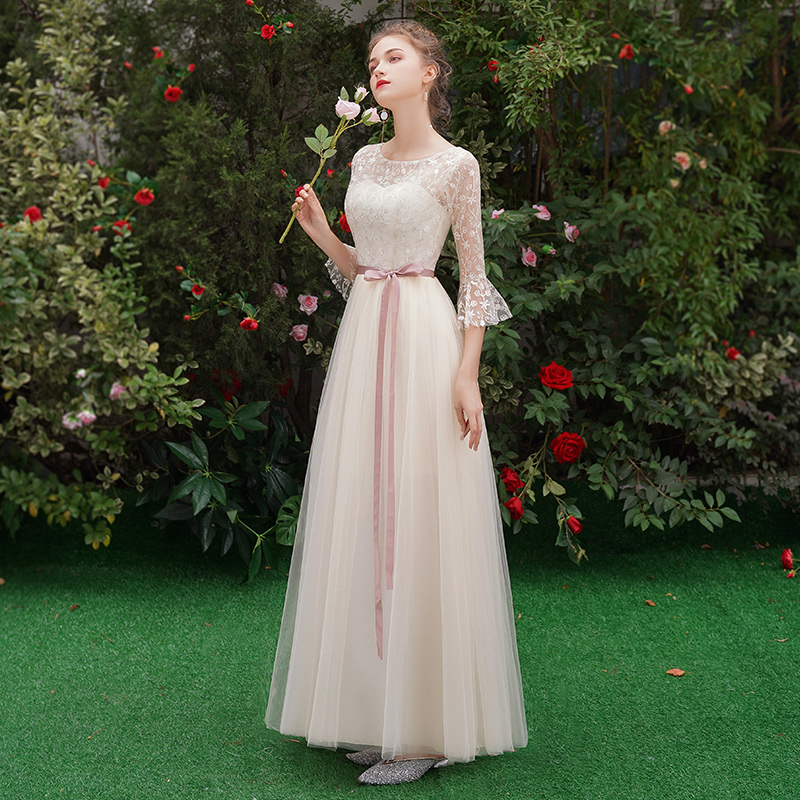 伴娘服女2019新款春夏季毕业姐妹团礼服长款香槟色伴娘裙气质显瘦