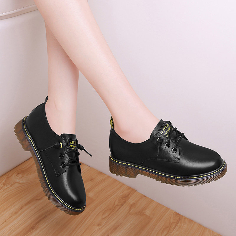 小皮鞋女真皮平底英伦风秋季2020新款秋冬软底百搭平跟系带休闲鞋