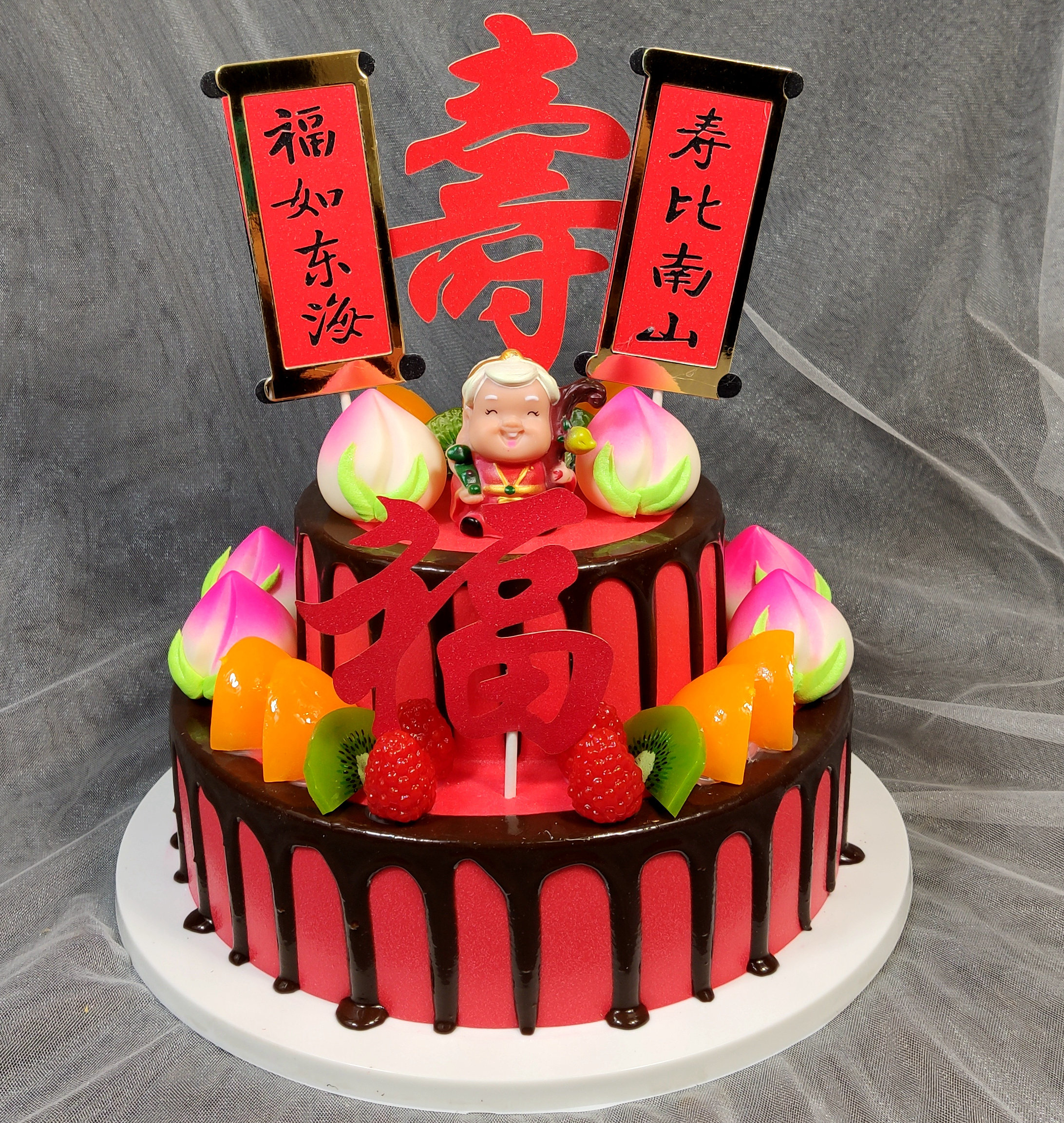 蛋糕模型仿真新款生日蛋糕祝寿样品双层水果仿真水果