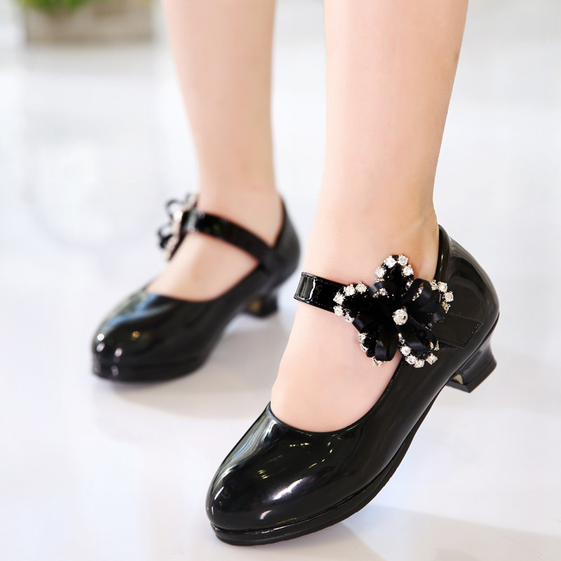 女童皮鞋白色演出鞋韩版小高高跟公主学生舞蹈皮鞋